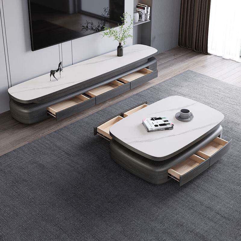 意式极简椭圆形岩板茶几电视柜组合客厅家用小户型茶几桌2026新款