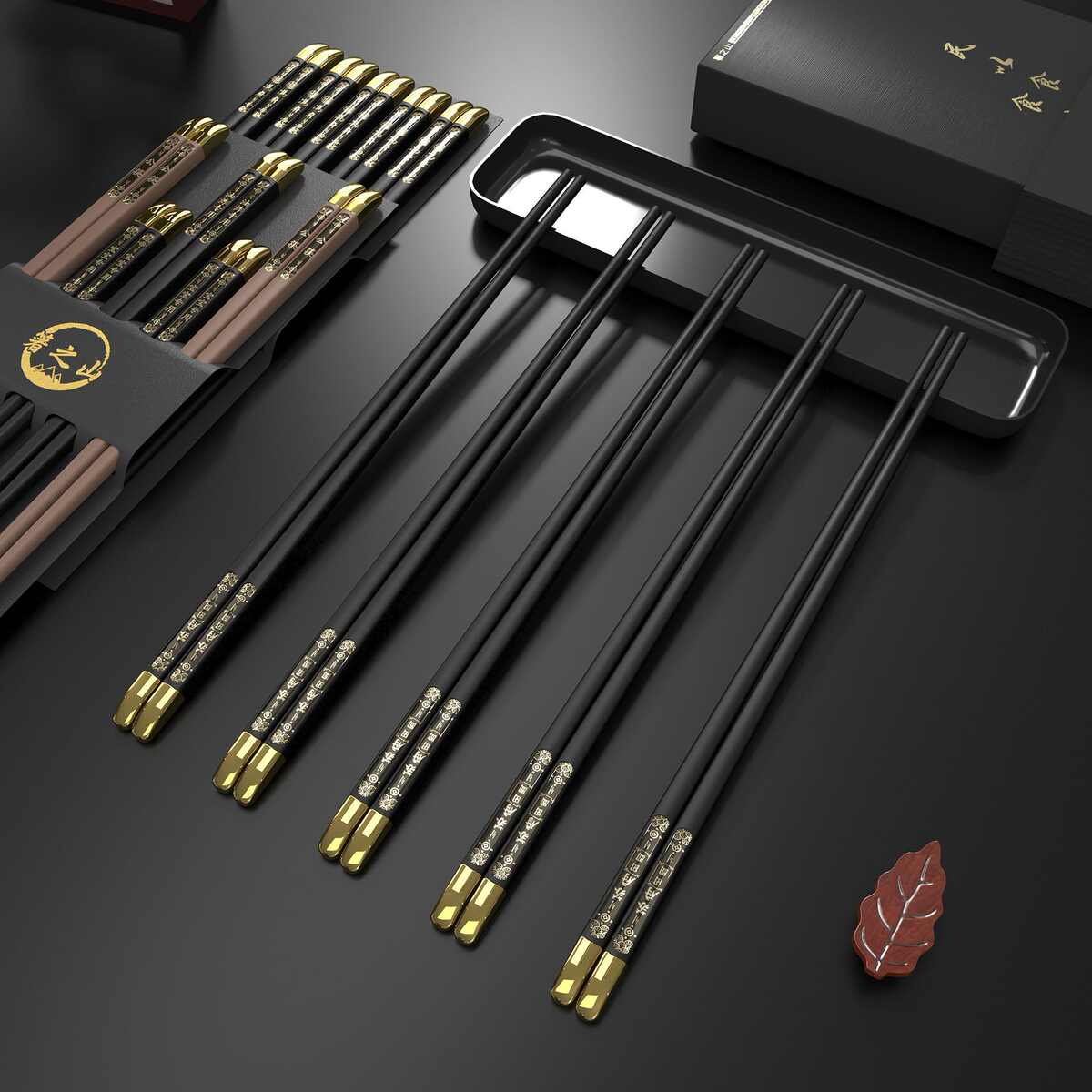 箸之山鸿运当头款买十送五装定制商用高档套装礼品合金筷子套装礼