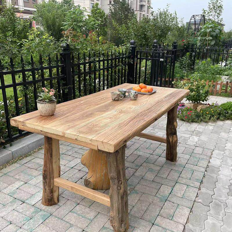 老榆木茶桌柏木桌腿书桌实木门板复古木板吧台原木风化餐桌长条桌