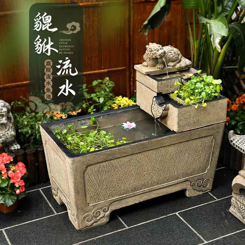 阳台养鱼池户外庭院景观成品古法鱼缸室外落地门海流水摆件循环水