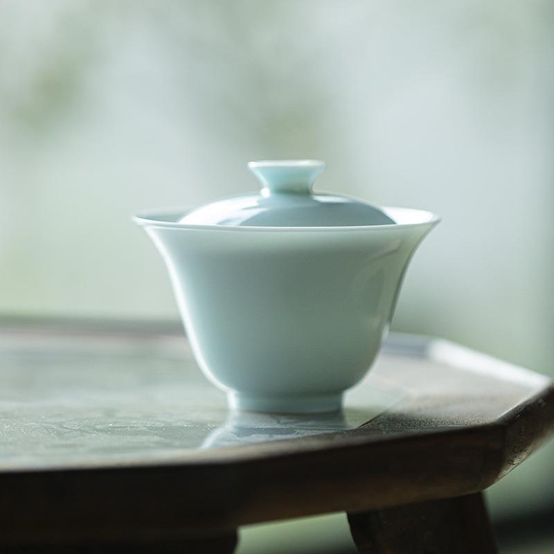 墨己薄胎原矿色釉盖碗玉泥白瓷家用陶瓷泡茶碗简约淡雅浅色盖碗