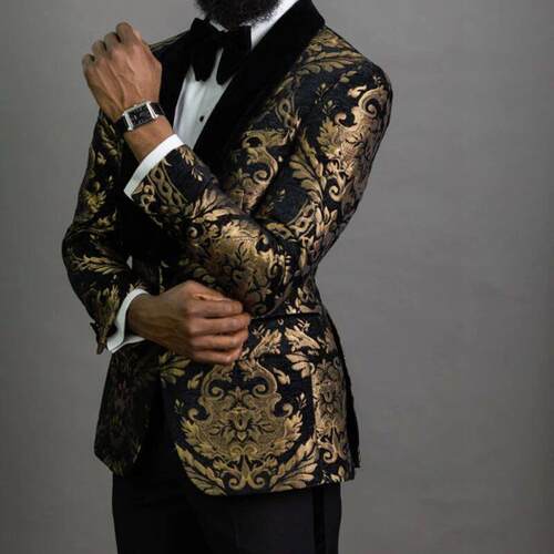 Floral Jacquard Blazer for Men Prom African Fashion Slim Fit