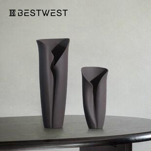 棕色大肚抽象陶瓷花瓶摆件 家居客厅花器创意艺术花器 west Best