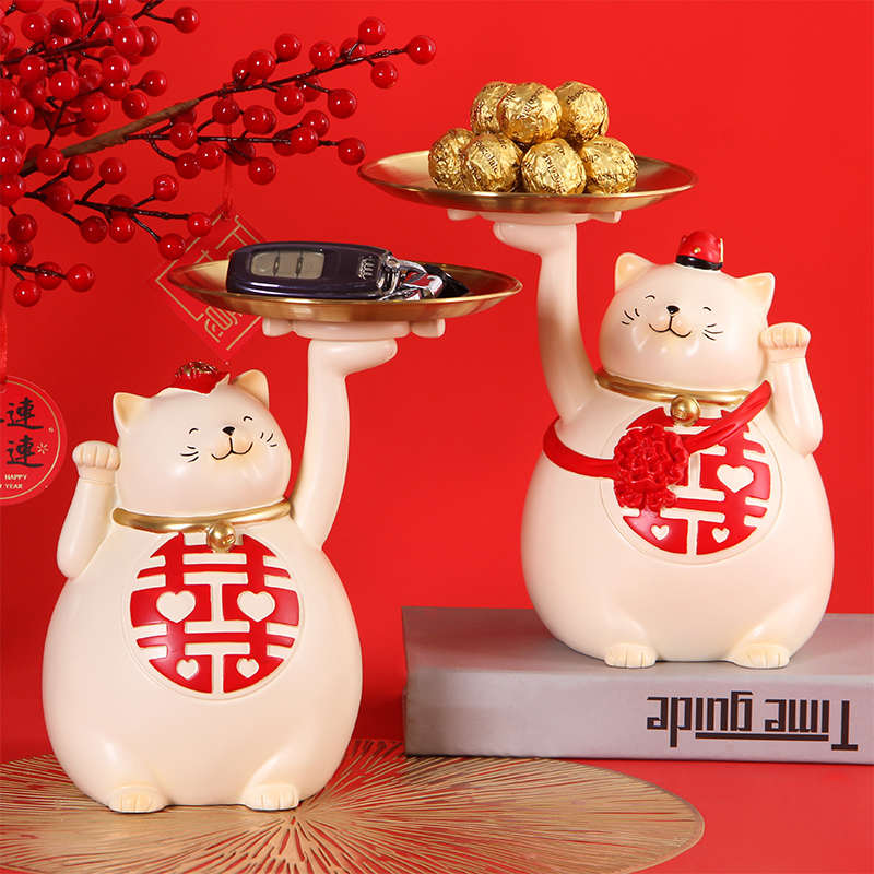 喜字招财猫摆件创意装饰品发财猫大喜结婚订婚送闺蜜新房新婚礼品