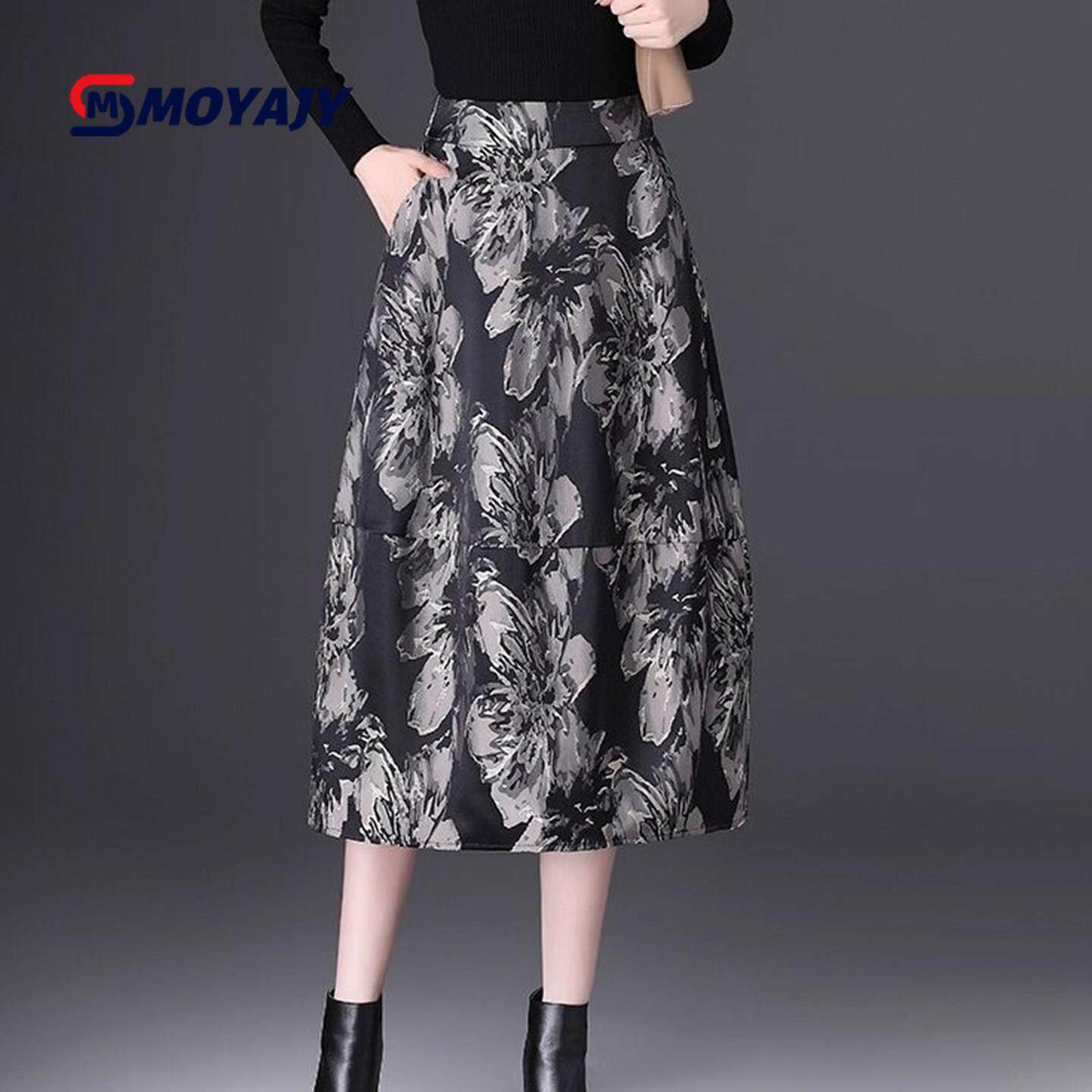MOYAJY品牌设计感浮雕提花高腰A字花苞半身裙春秋小众刺绣灯笼裙