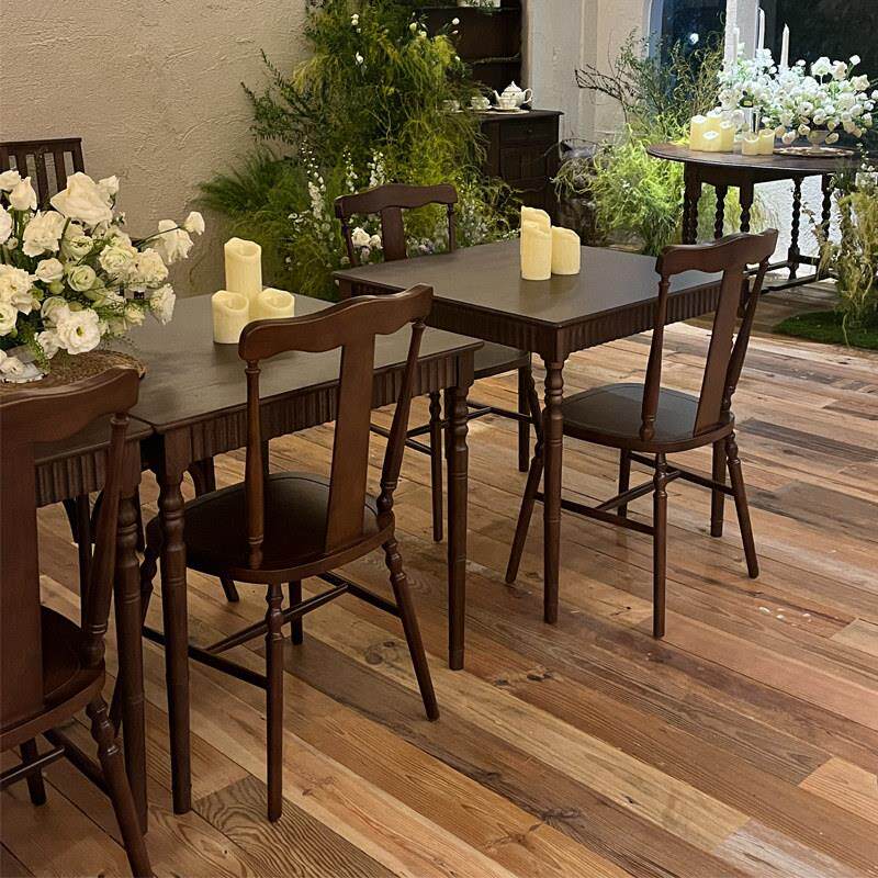 覆古实木咖啡厅桌椅组合中古风法式西餐厅餐桌椅子甜品店商用方桌