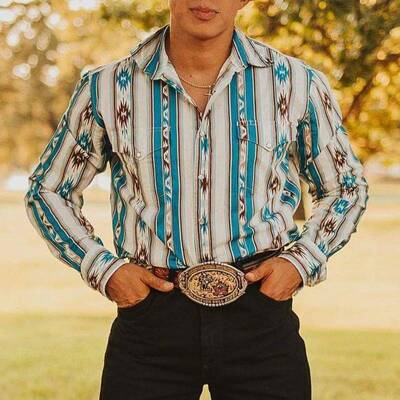 T 33405 Western Cowboy Punk Digital Print Shirt 西部潮流衬衫