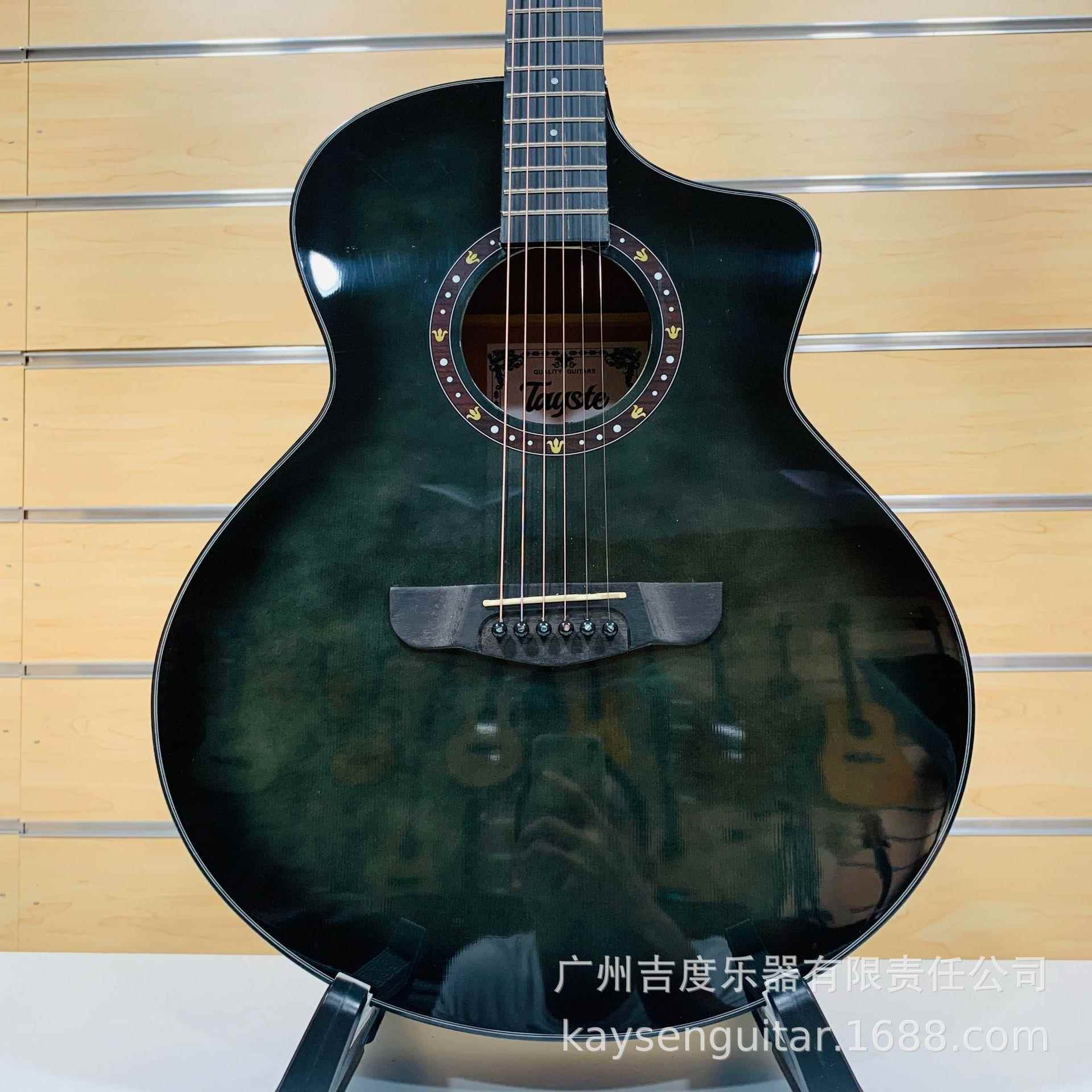 40寸亮光吉他墨绿色吉圆头品丝缺角民谣箱他初电学者TS452-BK练习