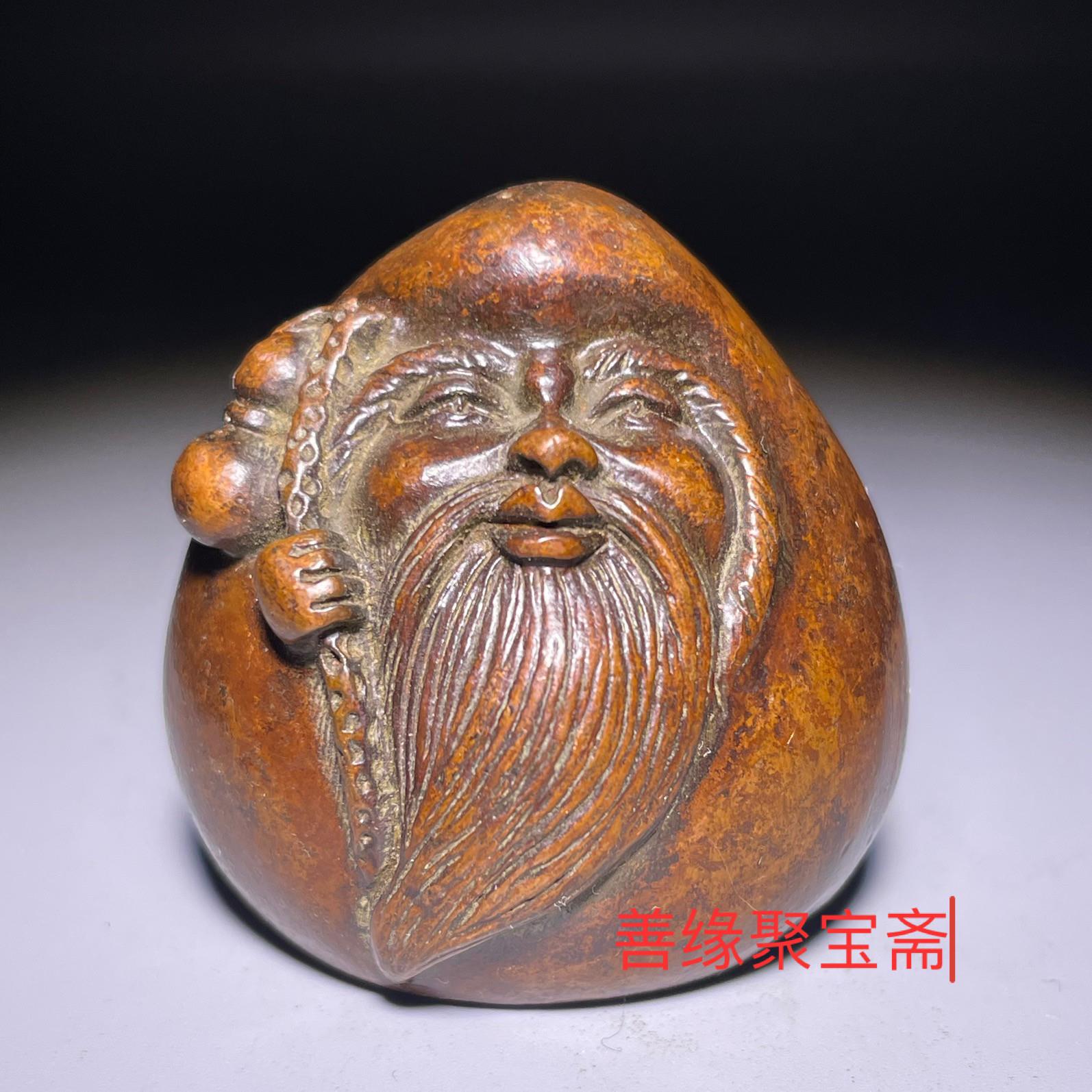仿古实心合金铜寿桃老寿星仙桃摆件文房镇纸压纸茶道茶桌祝寿摆件