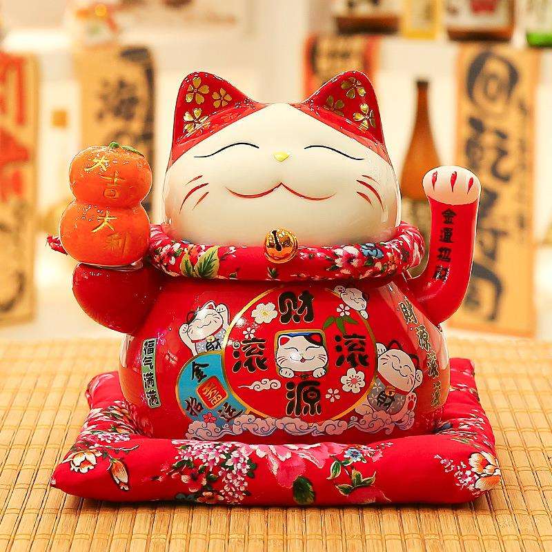 招财猫陶瓷摆件自动招手家用客厅入户收银前台装饰创意摇手发财猫