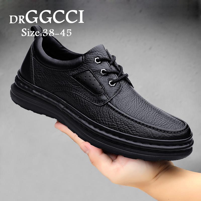 DRGGCCI男士厚底皮鞋2026年新款真皮高级感商务休闲鞋系带爸爸鞋