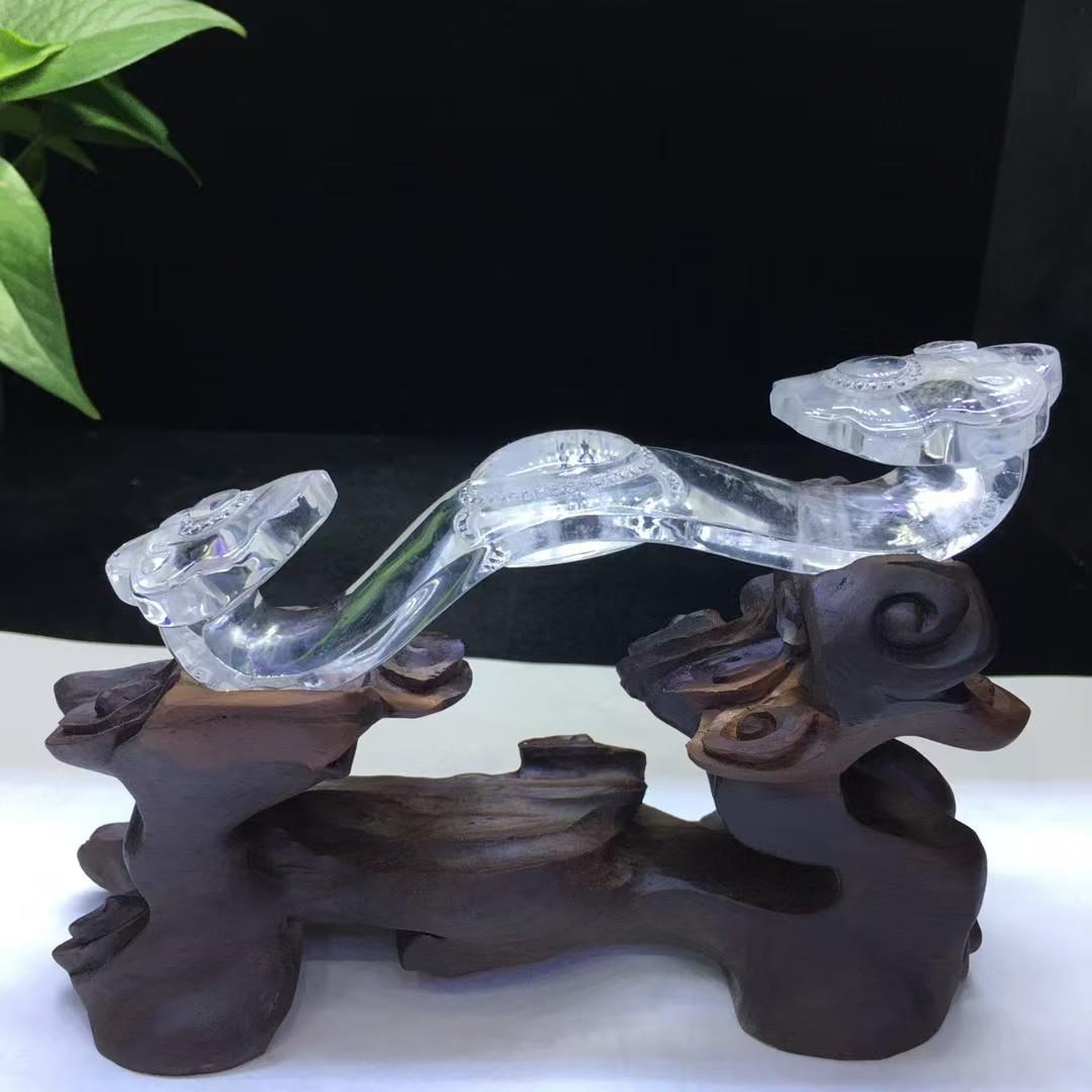 天然白水晶如意摆件原始雕刻家居办公装饰品晶石摆件