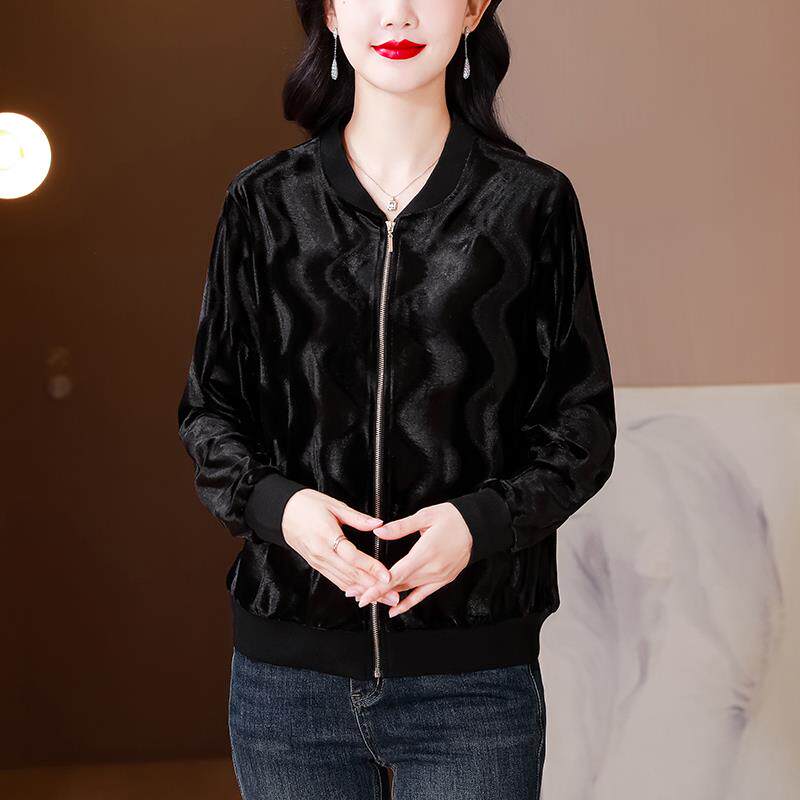 BLLOUKE秋季丝绒夹克短款外套女春秋2024新款秋装时尚妈妈棒球服