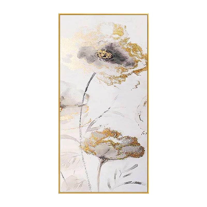手绘油画玄关装饰画现代轻奢走廊过道挂画抽象荷花卉背景墙肌理画