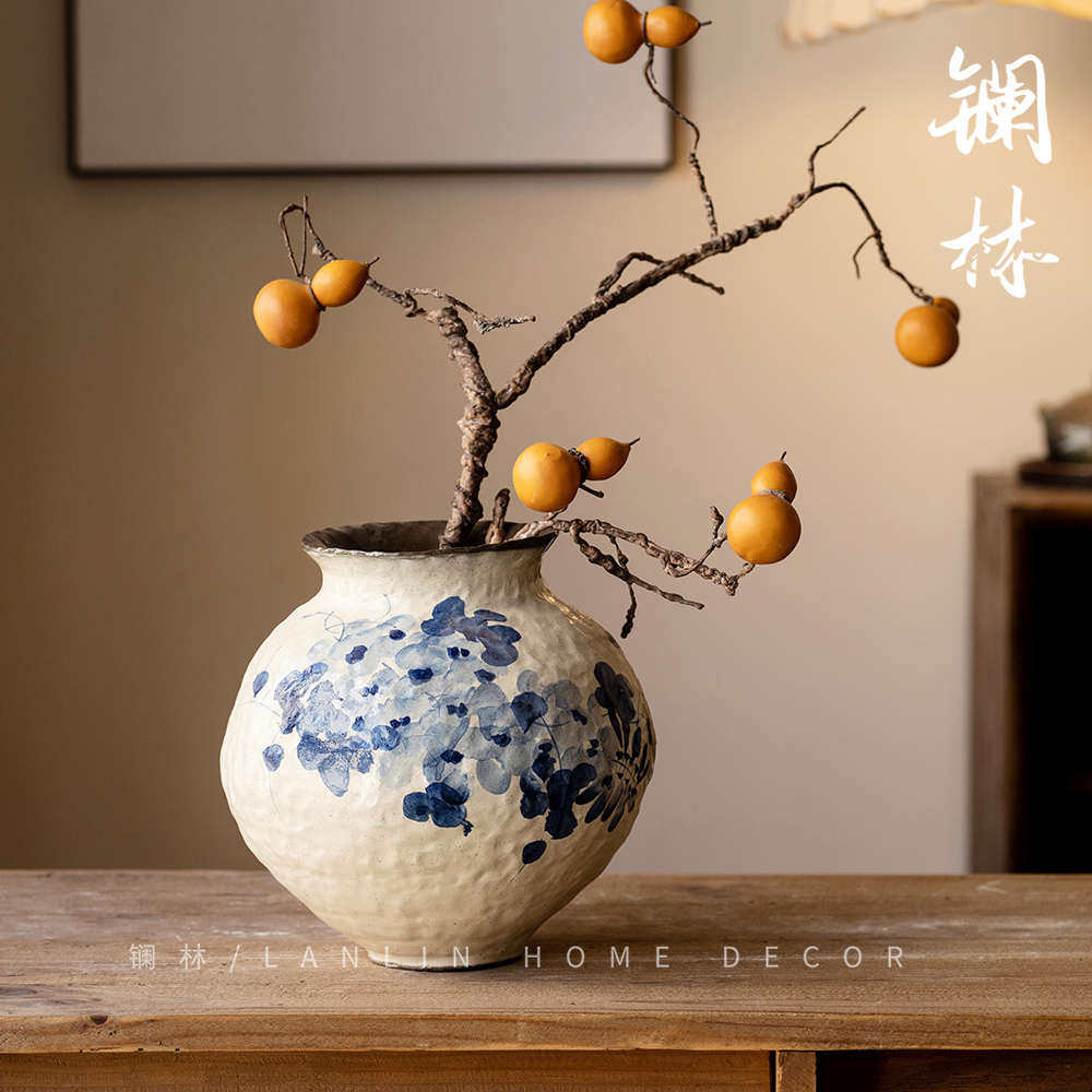 新中式白色陶瓷花瓶台面纯手工客厅民宿玄关插花装饰青花紫藤镧林,家居饰品,花瓶,淘宝优惠券,粉丝福利购,淘宝优惠卷