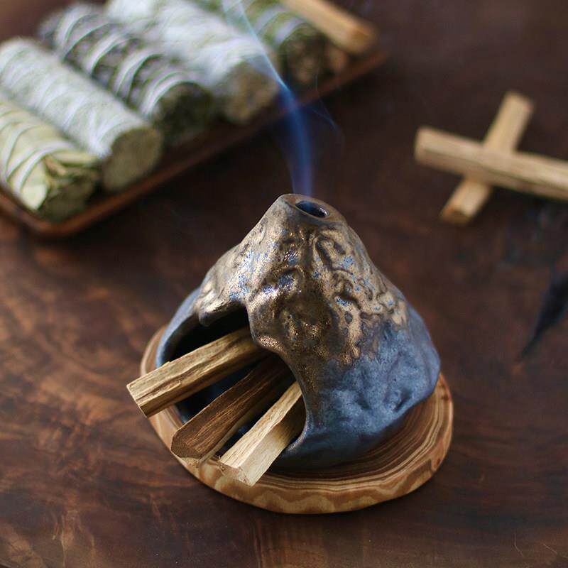 深森里 秘鲁圣木燃烧托 托盘鼠尾草薰香炉 手工陶瓷小壁炉高级扩