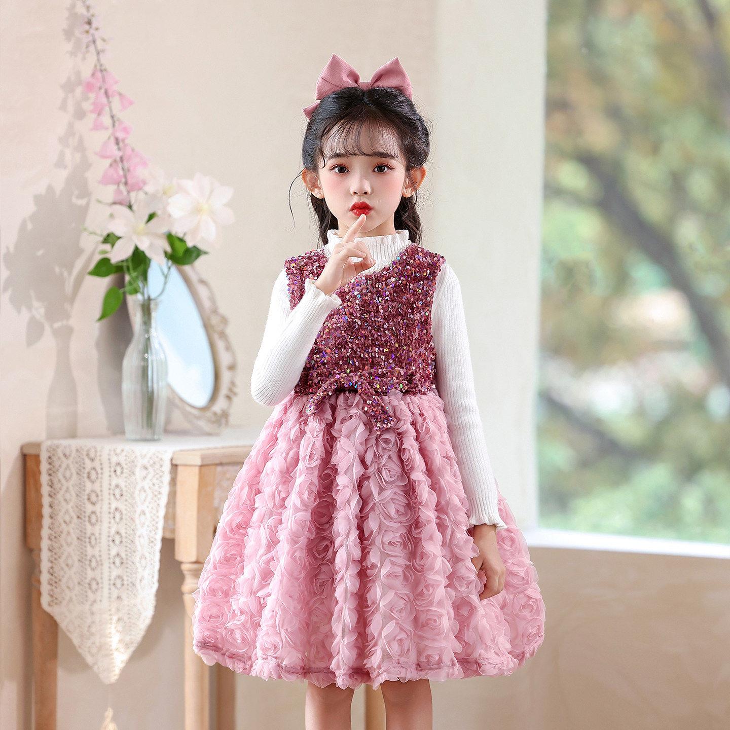 香港BAKUXIA女童洋装春秋儿童裙子生日礼服裙小女孩套装公主裙