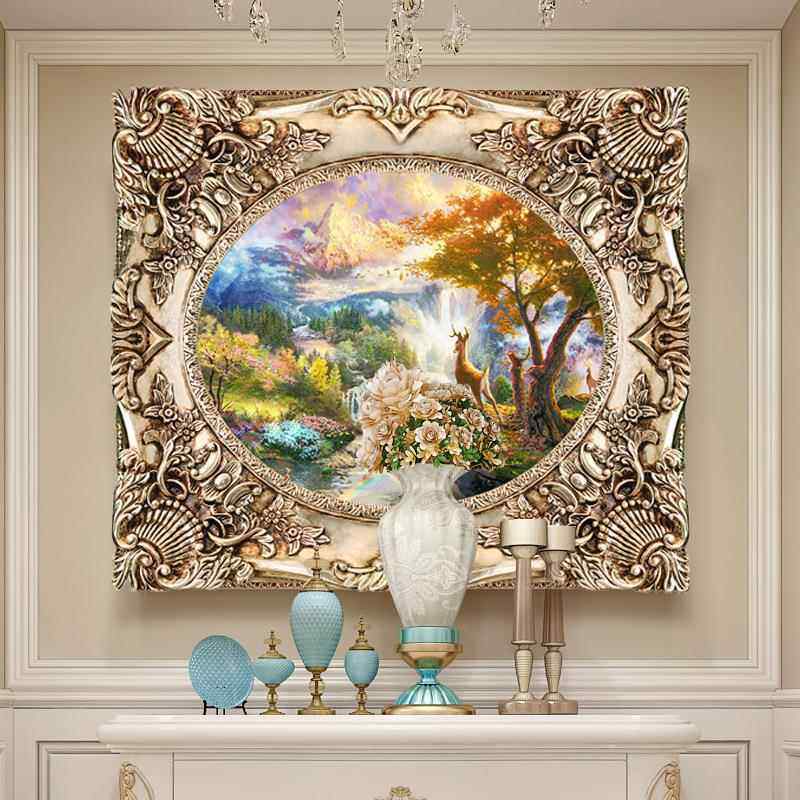 客厅背景装饰画风景麋鹿油画餐厅美式壁画玄关欧式大气高档挂画
