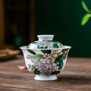 系60年代洪江大球泥手绘陶瓷茶杯古董家用茶器 罕见三馆老瓷盖碗