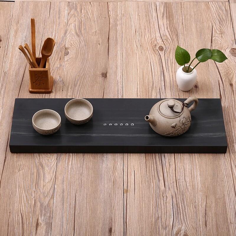 乌金石茶盘 整块木纹皇玉石茶台 黑金石排水茶海整套家用简约茶具