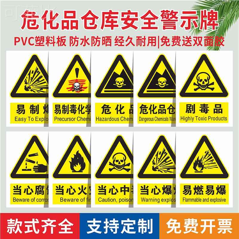 危化品仓库禁止火种烟火危险勿近标识牌剧毒品当心腐蚀中毒爆炸飞溅提示牌易制毒易制爆化学品有毒易燃标签贴