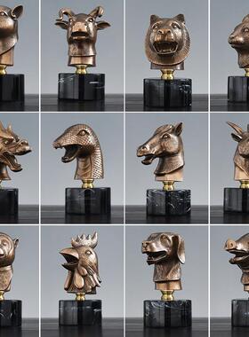 大号十二生肖兽首客厅摆件冷铸铜工艺品办公室开业乔迁酒店装饰品