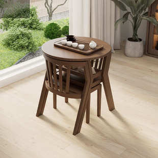 原木客厅阳台休闲桌椅三件套小户型实木套装茶桌一桌二椅组合圆桌