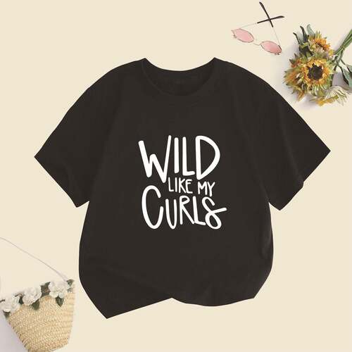 girls wild like my curls funny graphic tshirt kids short
