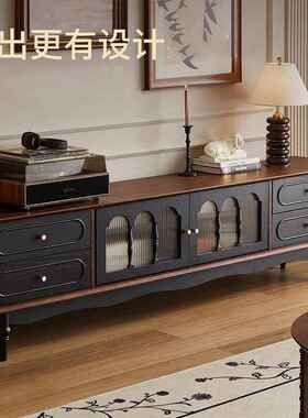 客美式实木复古茶几厅款JLT柜电视黑色落地法式储物柜网红收纳新
