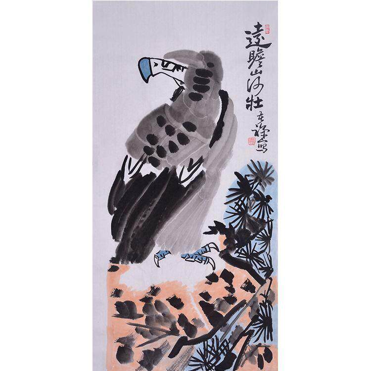 远瞩山画BVO河壮纯手绘国李苦写禅国画字画装饰画画鹰意装饰挂画