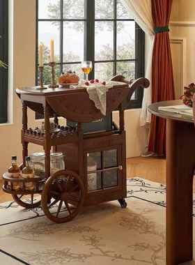 式法式中古风LMA可动小边几美复古推车茶移折叠茶台餐车家用小茶