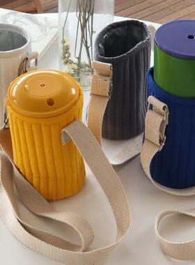 韩系ins儿童保温杯套水杯套斜挎便携水壶防摔防烫保护套350 600ML