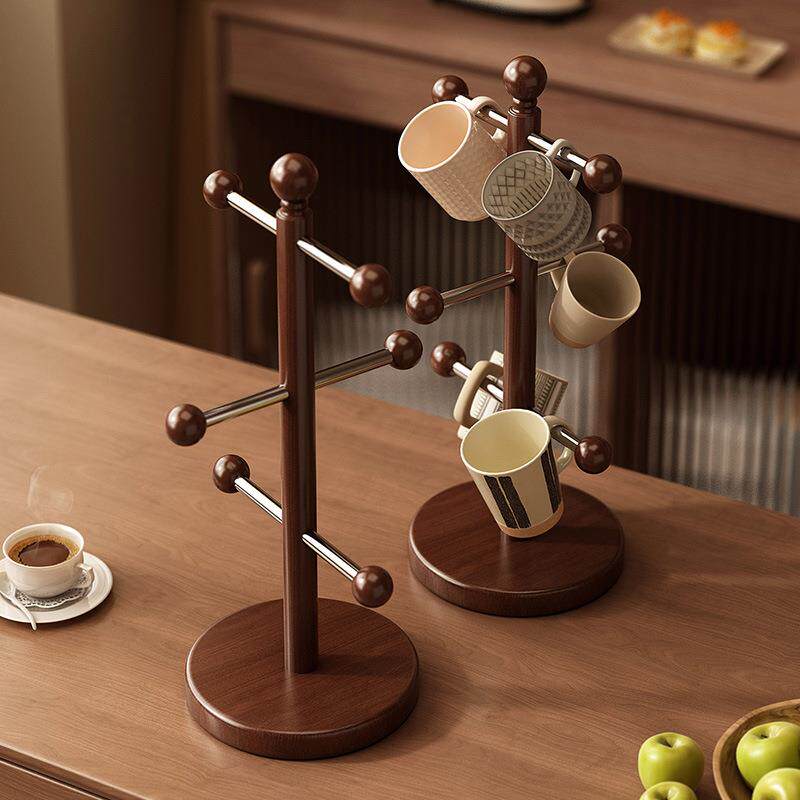 沥水杯架置物架倒挂桌面实木中古风厨房家用餐桌台面餐边柜杯架子