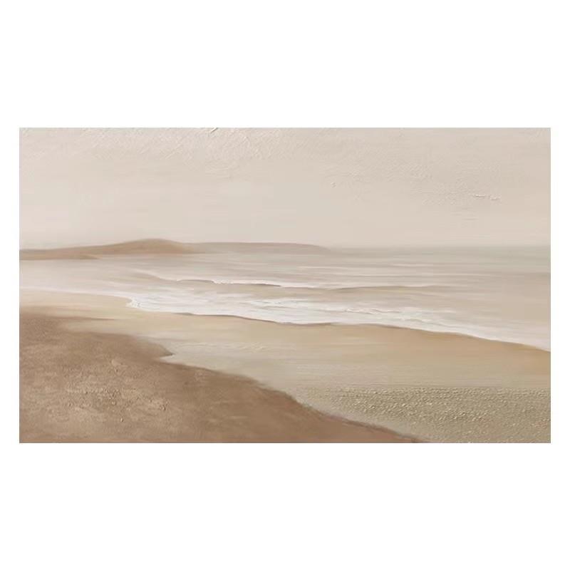 手绘油画3d立体海边风景客厅装饰画横版餐厅挂画侘寂风肌理画