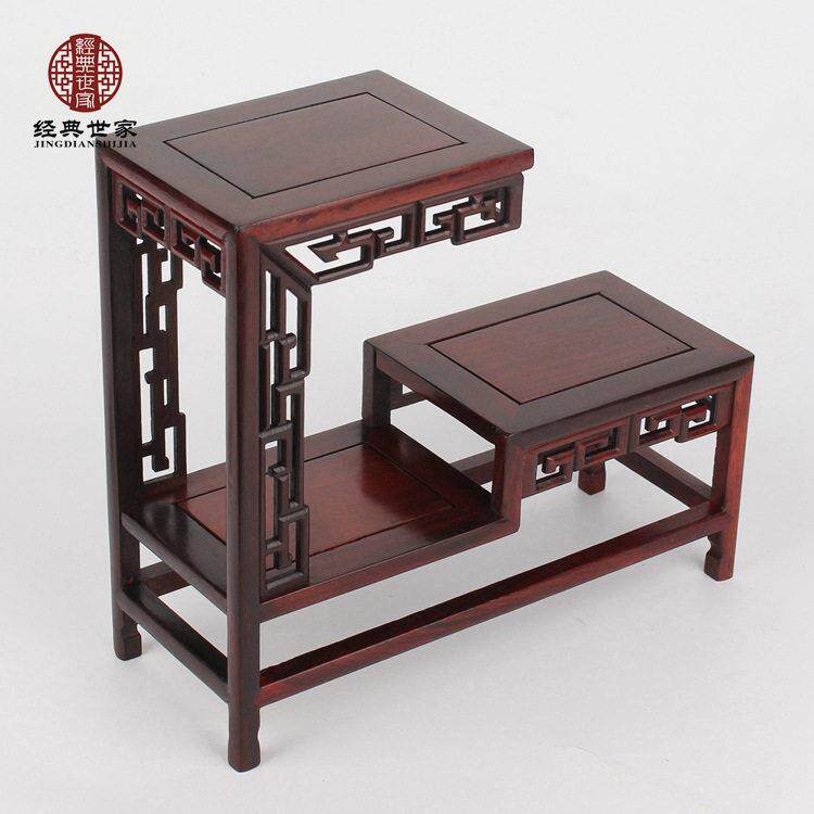 酸枝木多宝格古玩博古茶壶饰品摆件架子奇石 红木高低底座跳水台