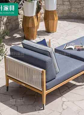 户外休闲SS-HW103柚木藤阳编制艺沙躺床客厅室外实木台编藤家具沙