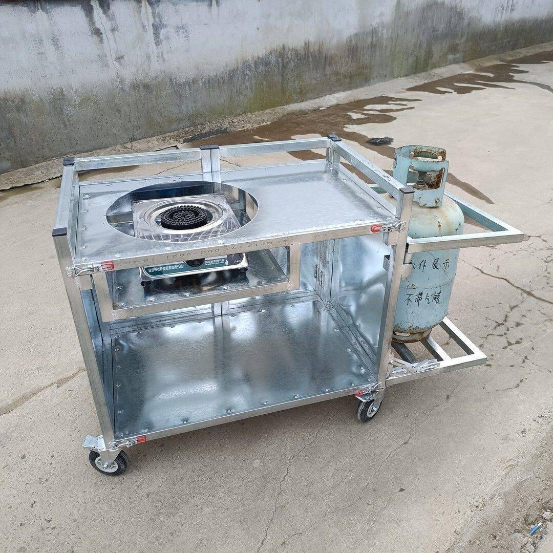 可折叠拆卸移动煤气灶台带轮折叠餐车带轮多功能金属夜市摆摊推车
