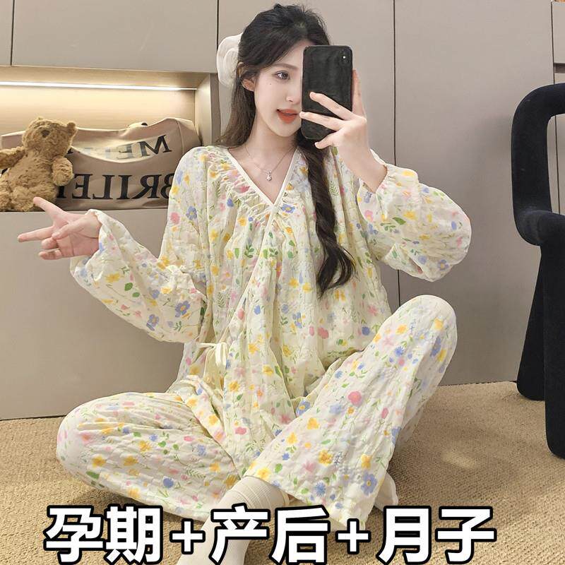 月子服夏季薄款产后云朵棉孕妇睡衣夏装春秋哺乳衣哺乳产妇和服