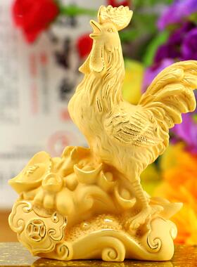 高档绒沙金鸡摆件肖二生鸡年年吉祥物书房办公室开业终十奖工艺品