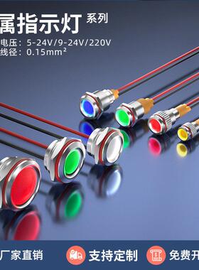 681012 16 19 22 25mm金属指示灯信号灯红绿蓝黄白色5v12V24V220v