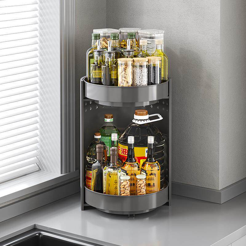 厨房调料架可旋转双层台面转角置物架收纳多功能托盘调味架收纳盒