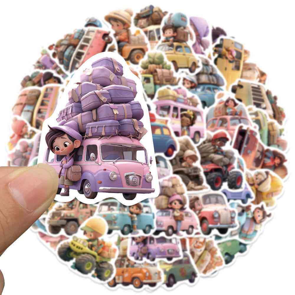 直销新款50张梦幻旅行汽车涂鸦贴纸创意装饰行李箱手机壳平板滑板