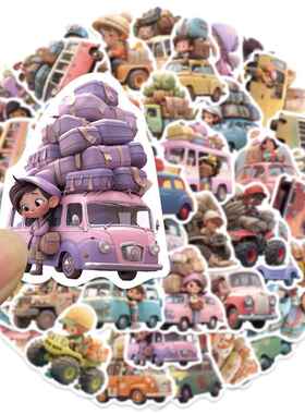 新款直销50张梦幻旅行汽车涂鸦贴纸创意装饰行李箱手机壳平板滑板