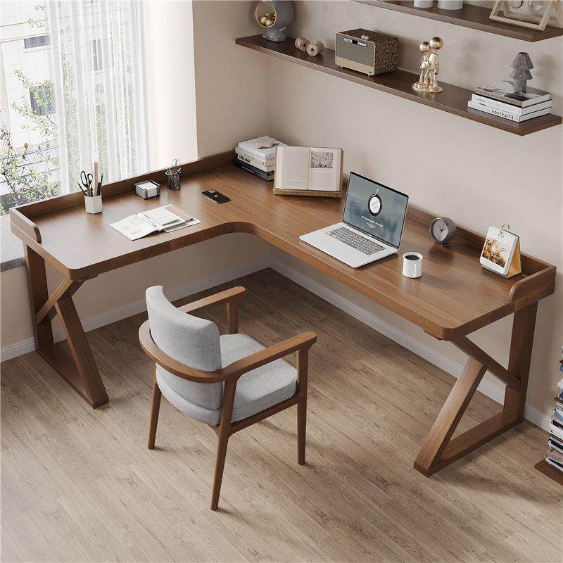 全实木转角书桌卧室家用l型电脑桌学生双人学习写字拐角办公桌子
