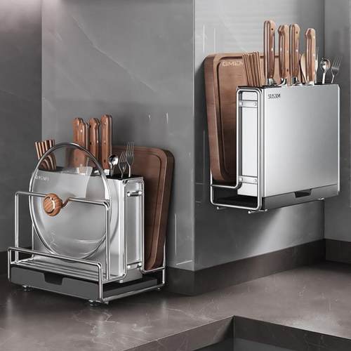 304不锈钢刀架置物架厨房锅盖砧板刀具一体收纳架台面菜板放置架
