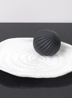 简餐约现黑白树脂创意收代纳果盆样间板客MDI厅桌装饰托盘摆件