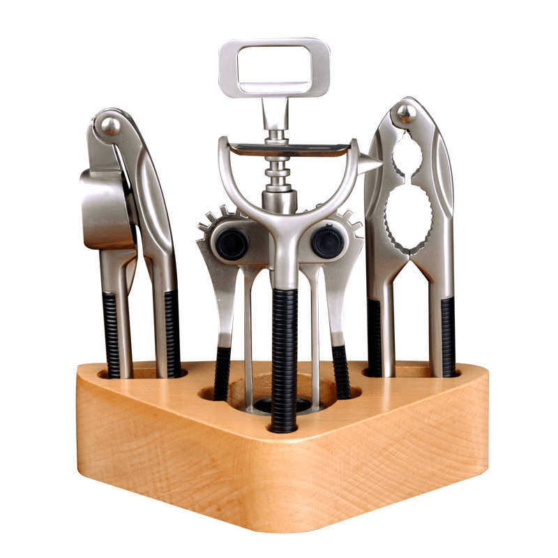 现货厨房小工具五件套装 核桃夹压蒜器红酒开瓶器削皮器厂家直销