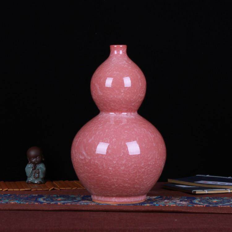 景德镇陶瓷工艺品 客厅冰片红色梅瓶 陶瓷花瓶 现代家居装饰摆件