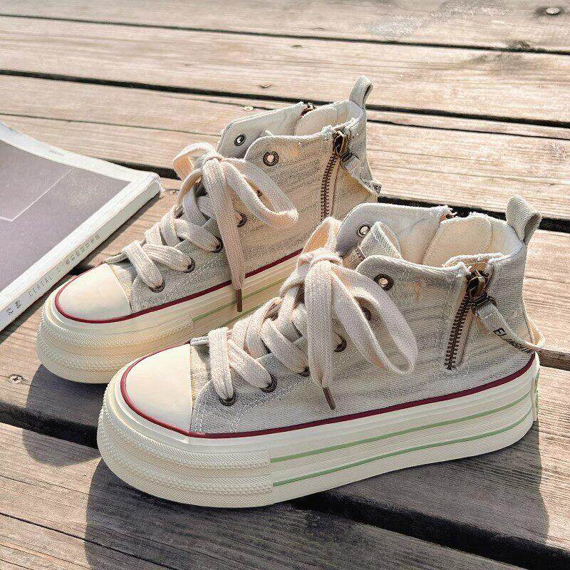 Cioem Kouim春秋季高帮帆布鞋女士小众百搭鞋2025新款休闲厚底运