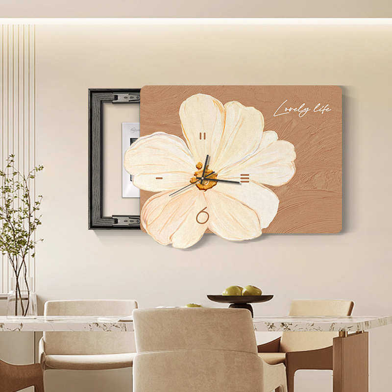 配电钟表小现代遮挡带装饰画电表电闸箱挂画简约清新打孔箱免壁画